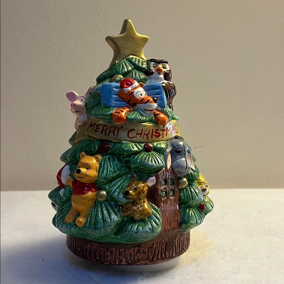 Other - Walt Disney Winnie the Pooh Ceramic Christmas Tree Wound up Music Box Vtg